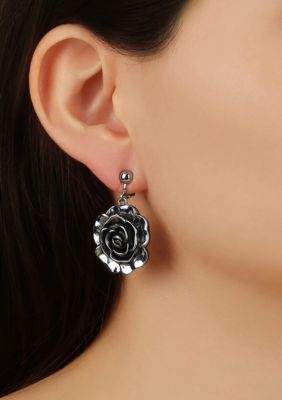 Silver Tone Flower Drop Clip Earrings