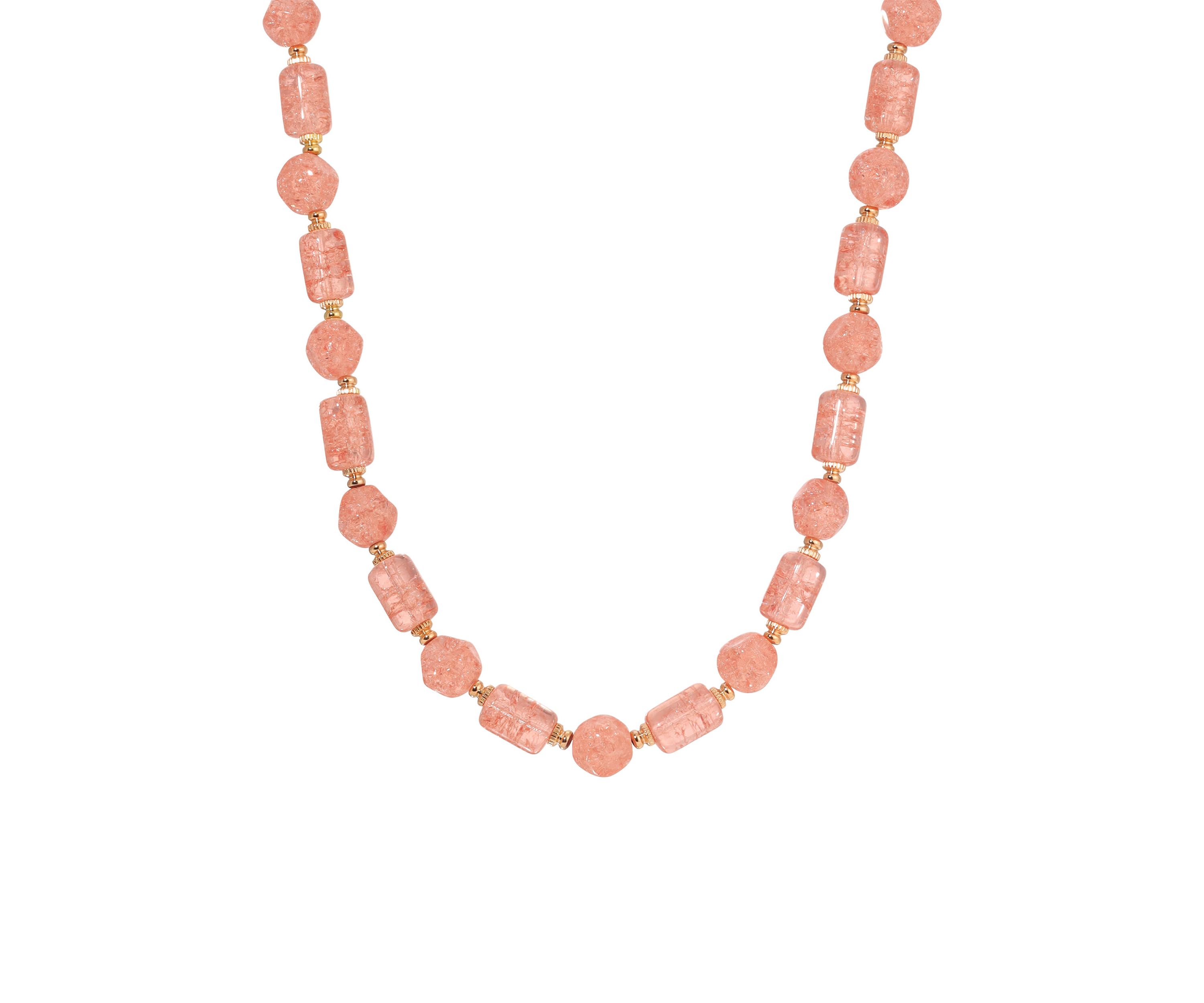 Gold Tone Peach Glass Bead Necklace 16"