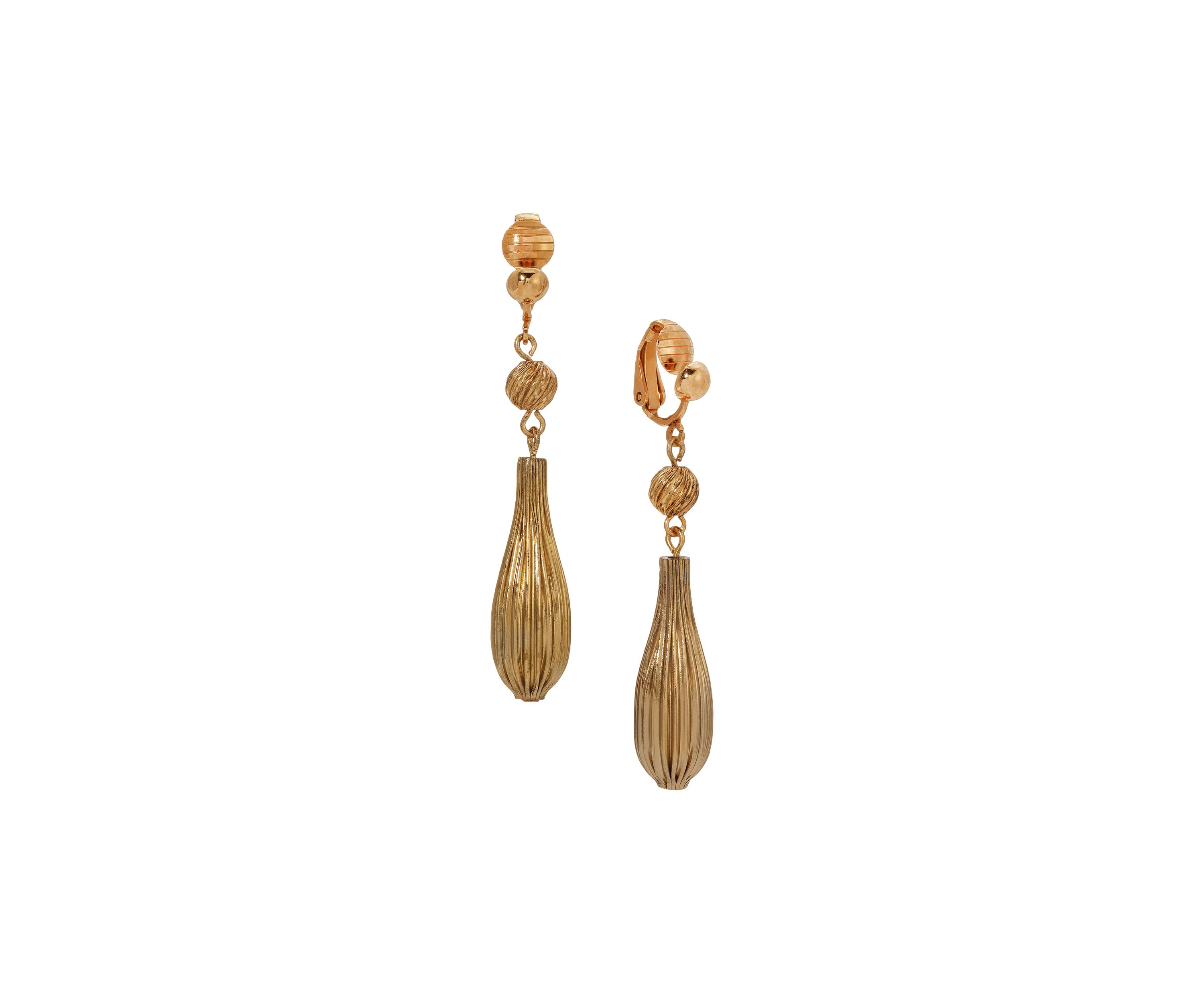 Gold Tone Corrugated Drop Clip Earrings