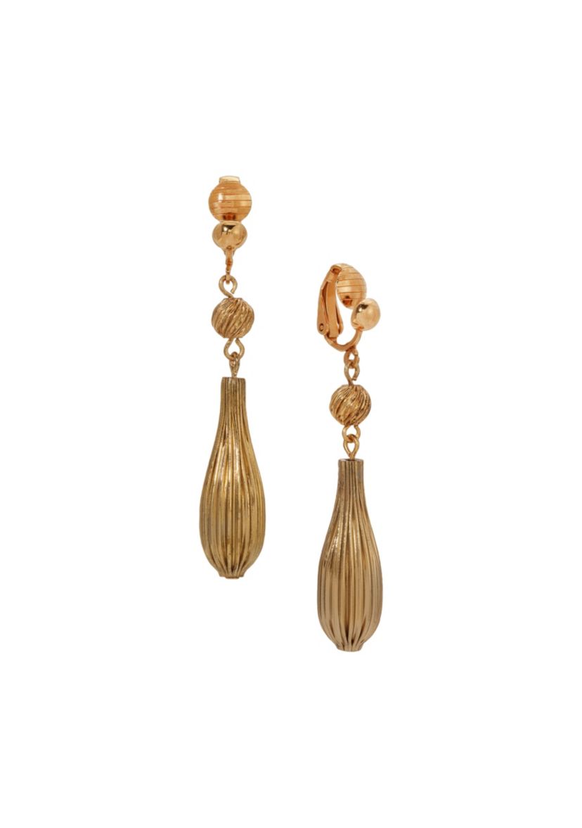 Gold Tone Corrugated Drop Clip Earrings