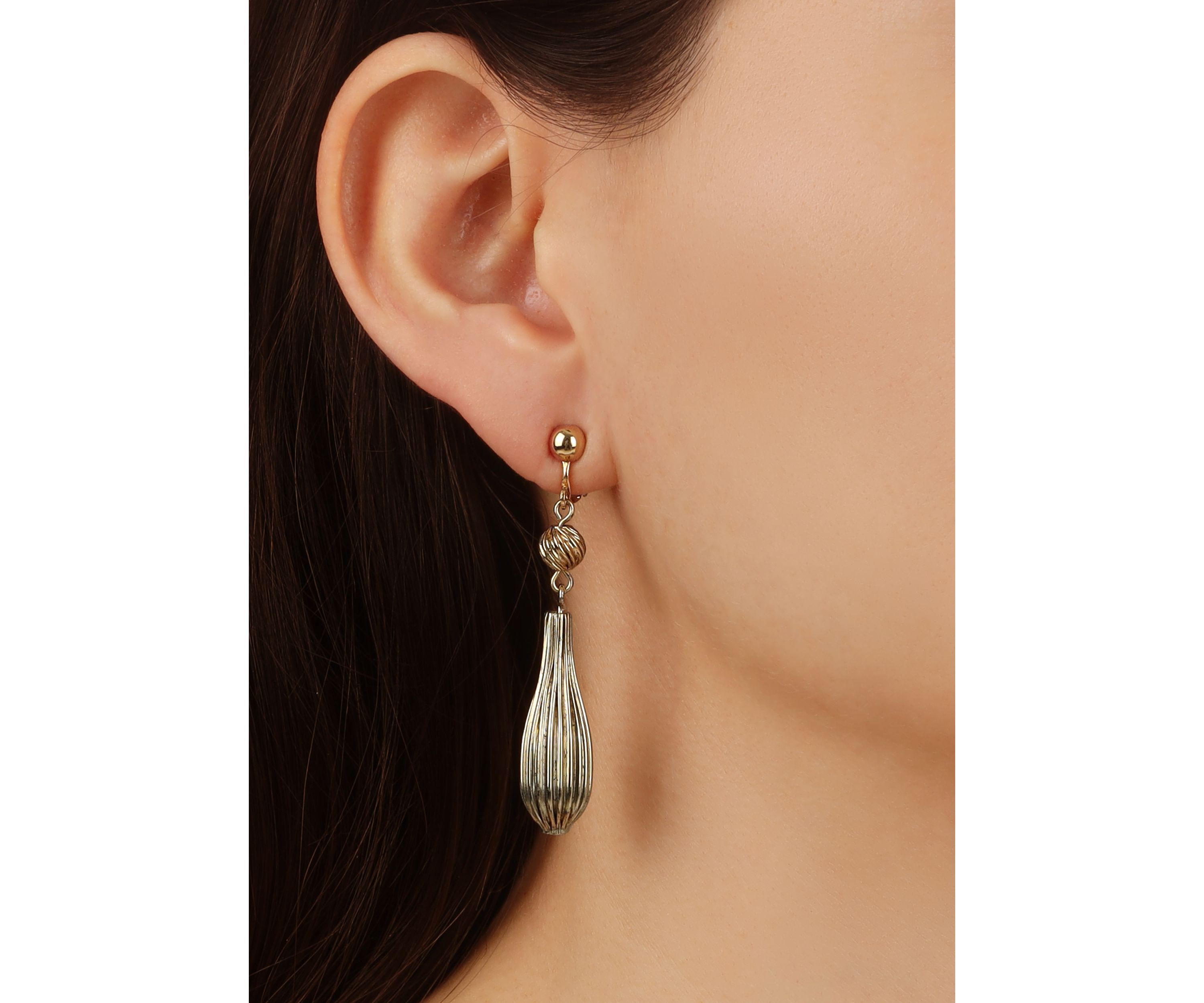 Gold Tone Corrugated Drop Clip Earrings