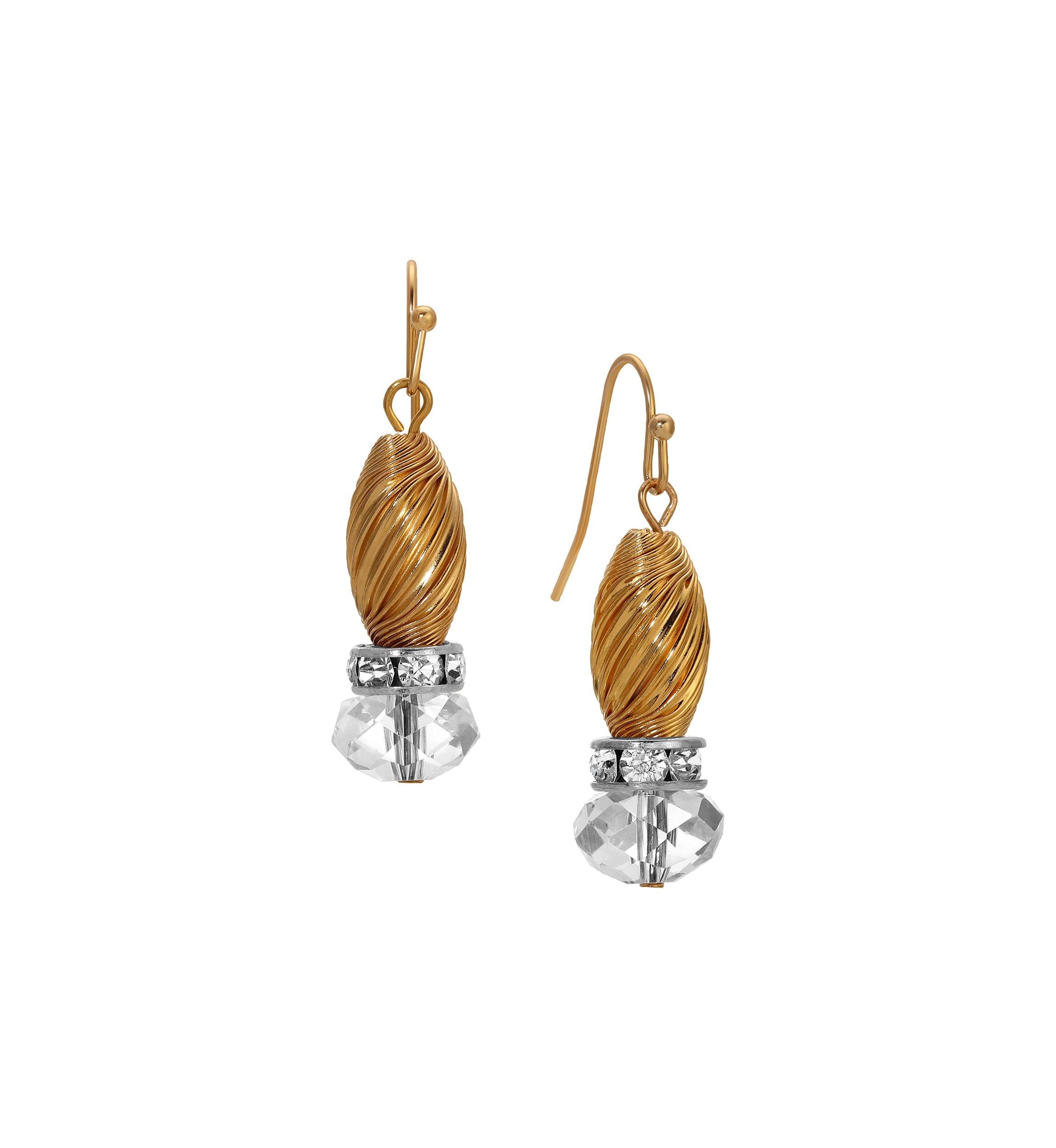 Gold-tone Crystal Glass Bead Earrings