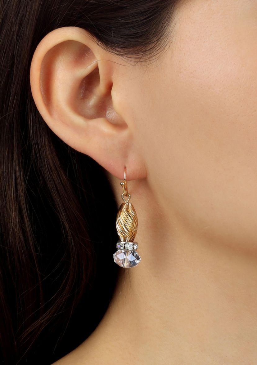Gold-tone Crystal Glass Bead Earrings