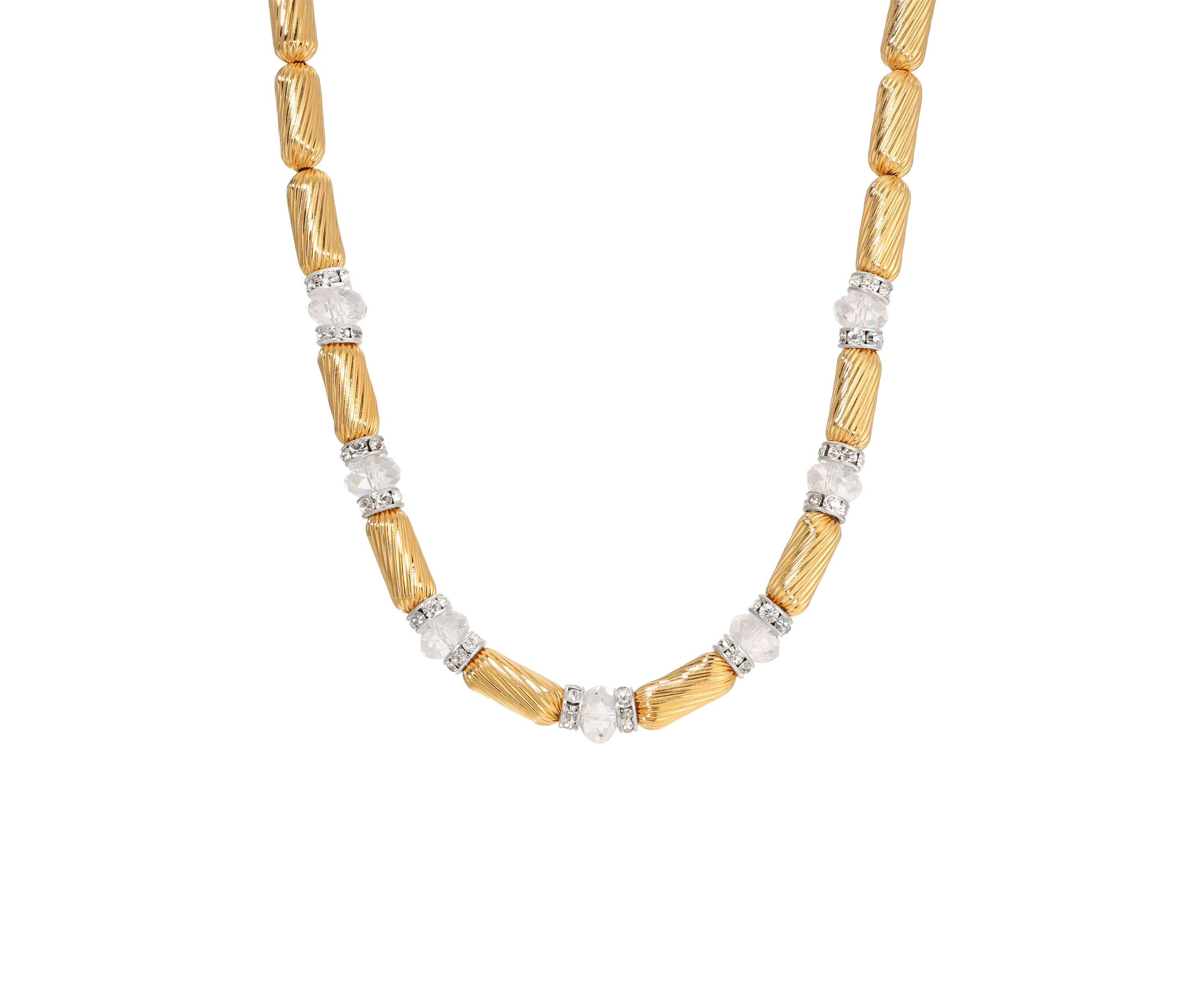 Gold-tone Crystal Glass Bead Necklace