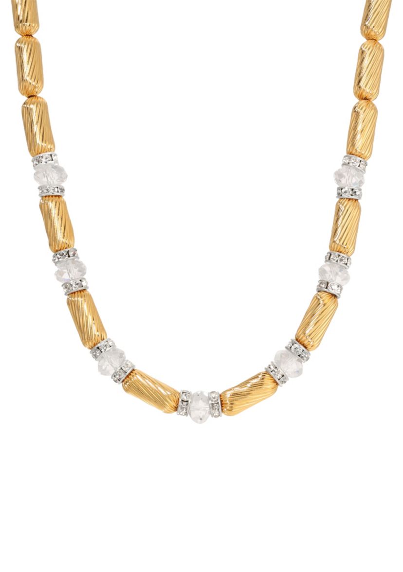 Gold-tone Crystal Glass Bead Necklace