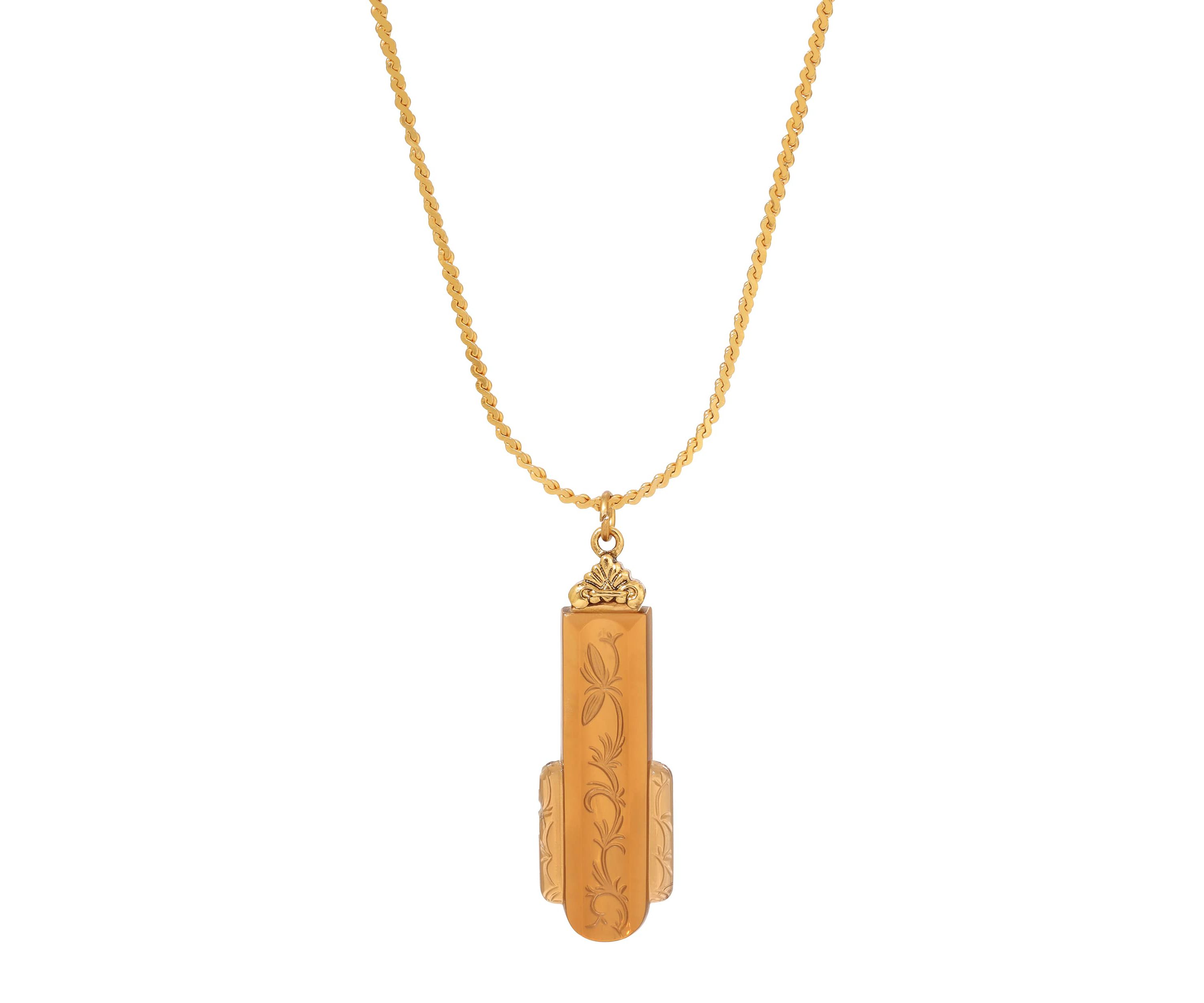 Art Deco Glass Pendant Necklace 15" Adj.