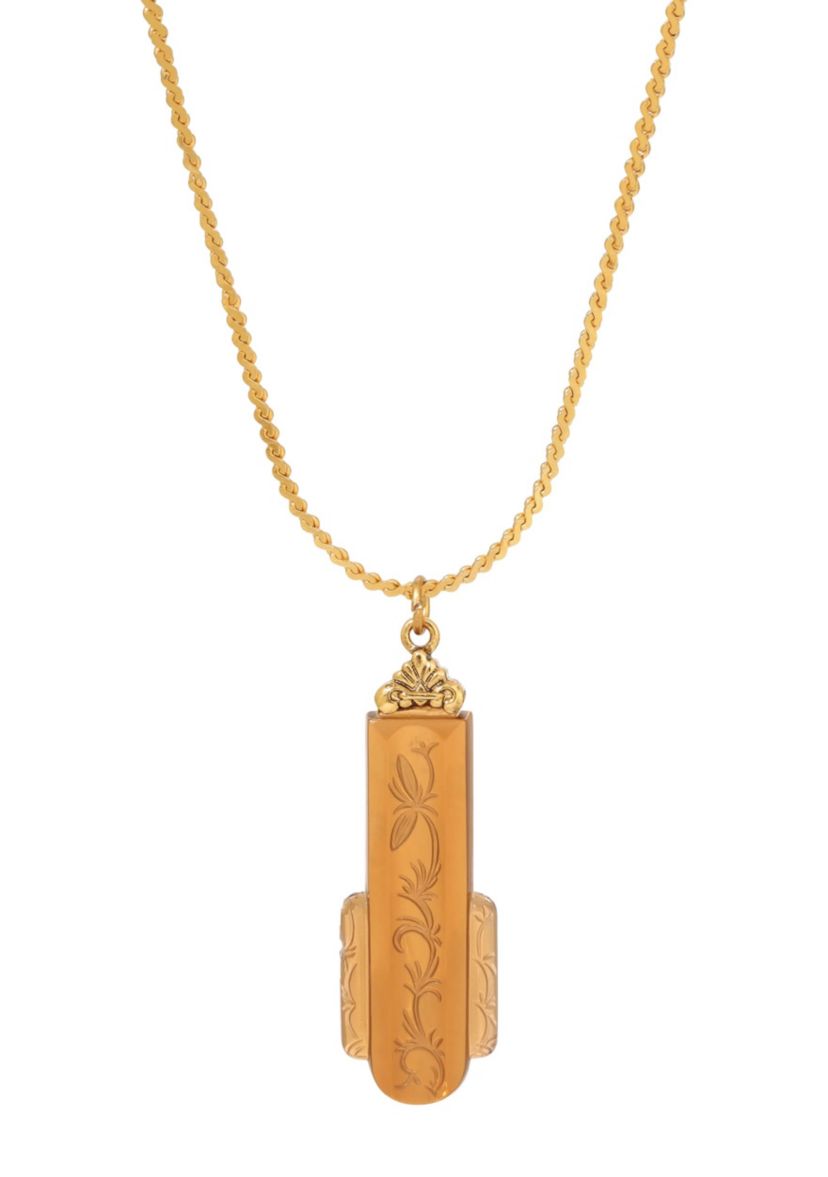 Art Deco Glass Pendant Necklace 15" Adj.