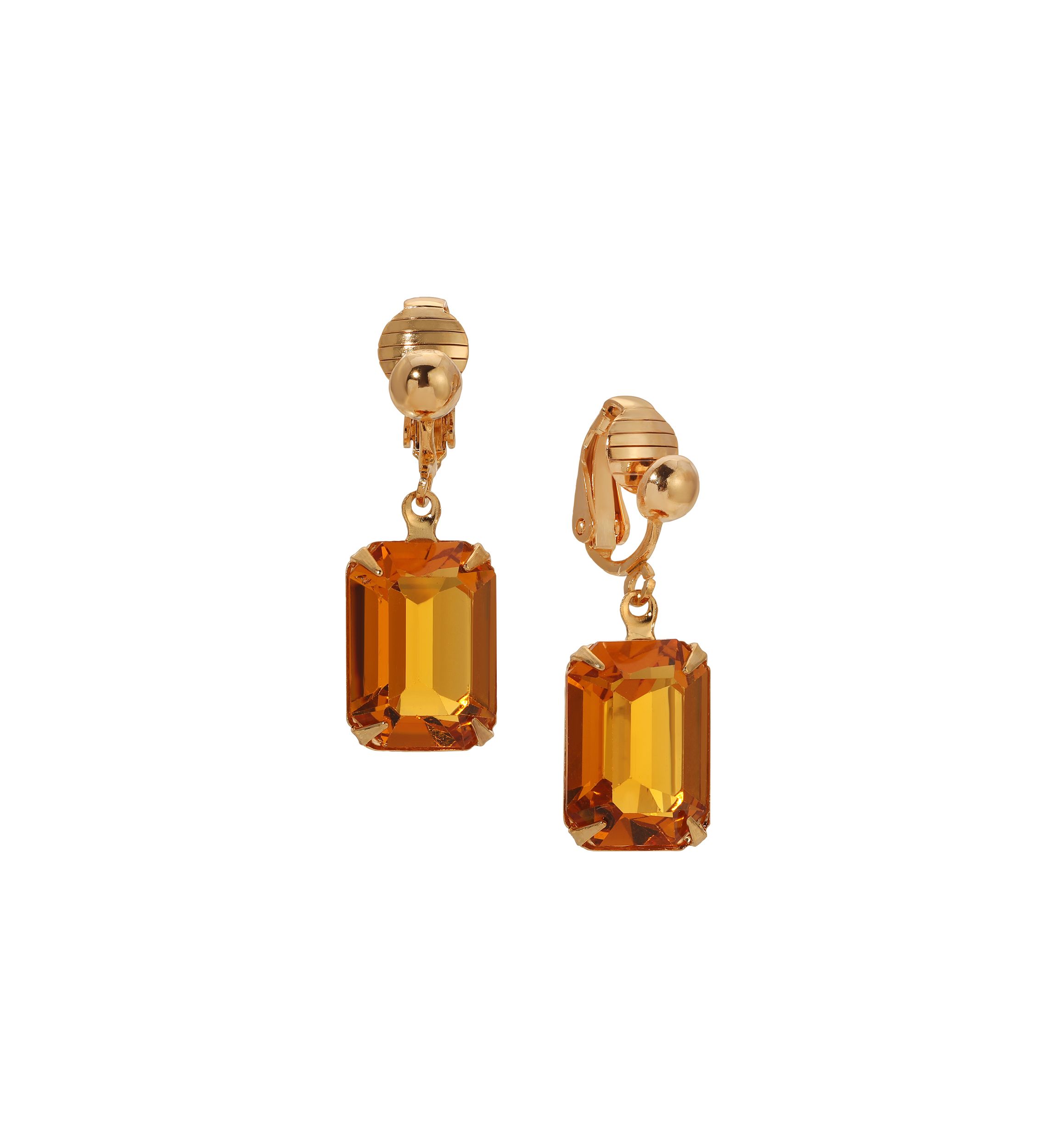 Gold Tone Topaz Crystal Clip Earrings