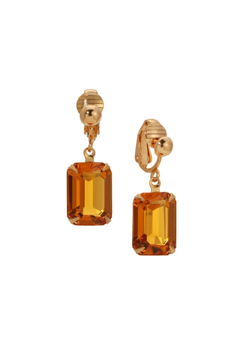 Gold Tone Topaz Crystal Clip Earrings