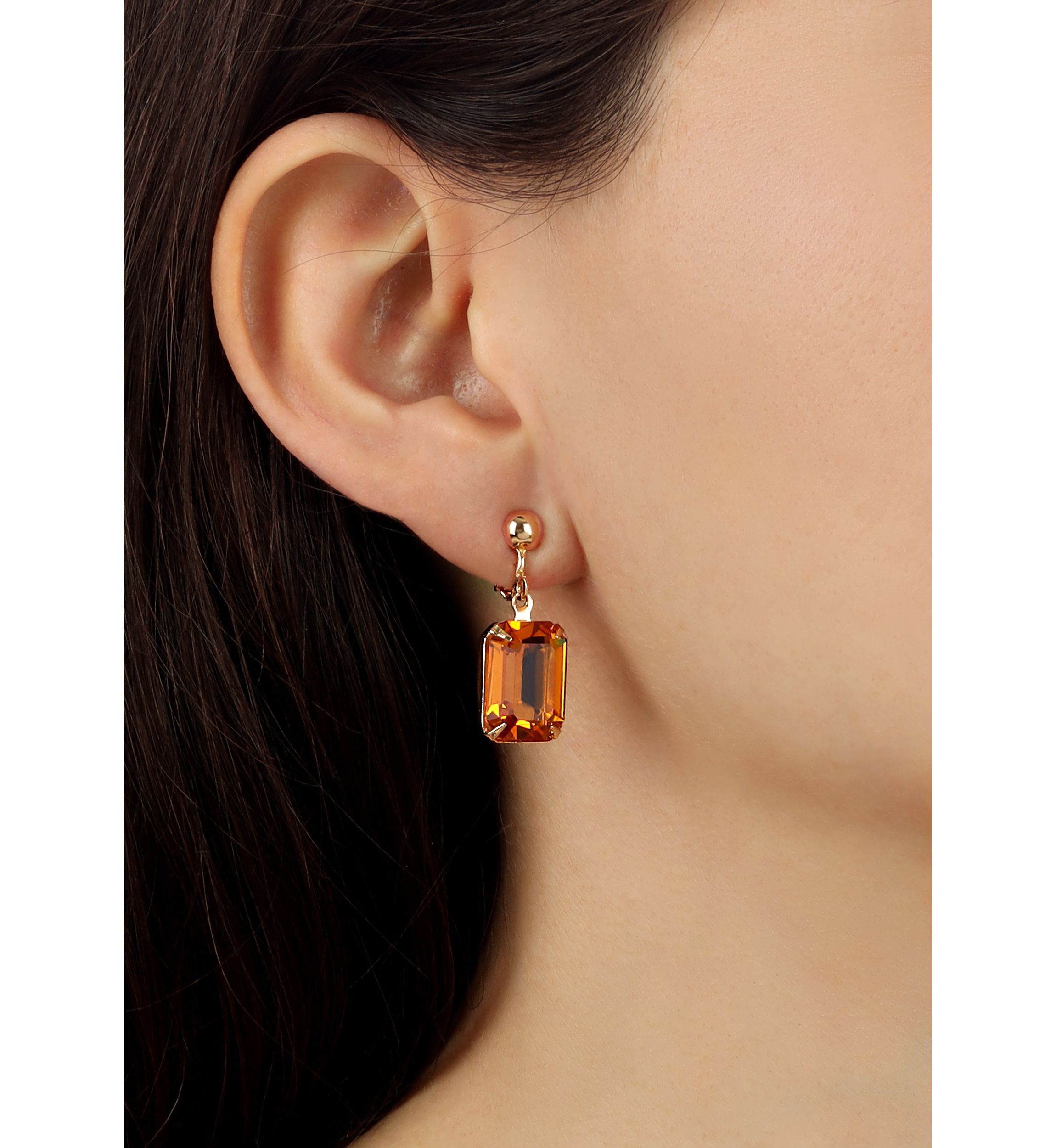 Gold Tone Topaz Crystal Clip Earrings