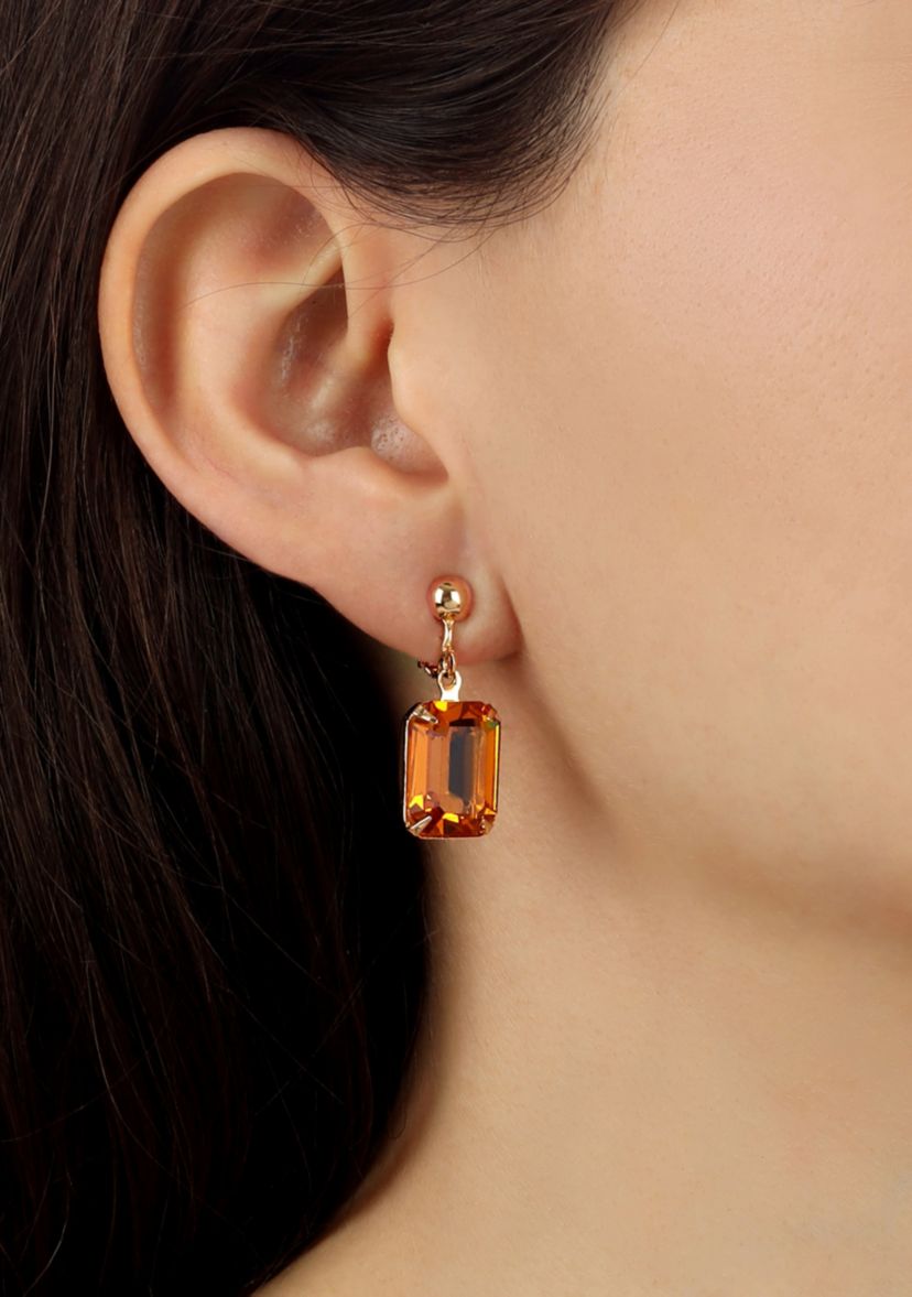 Gold Tone Topaz Crystal Clip Earrings