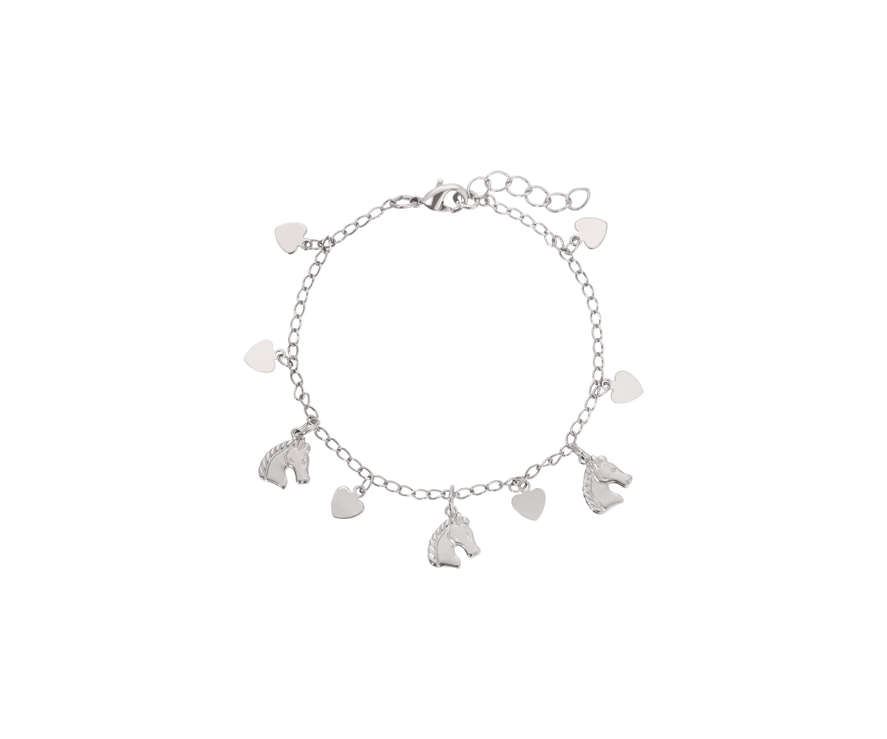 Silver Tone Horse & Heart Bracelet