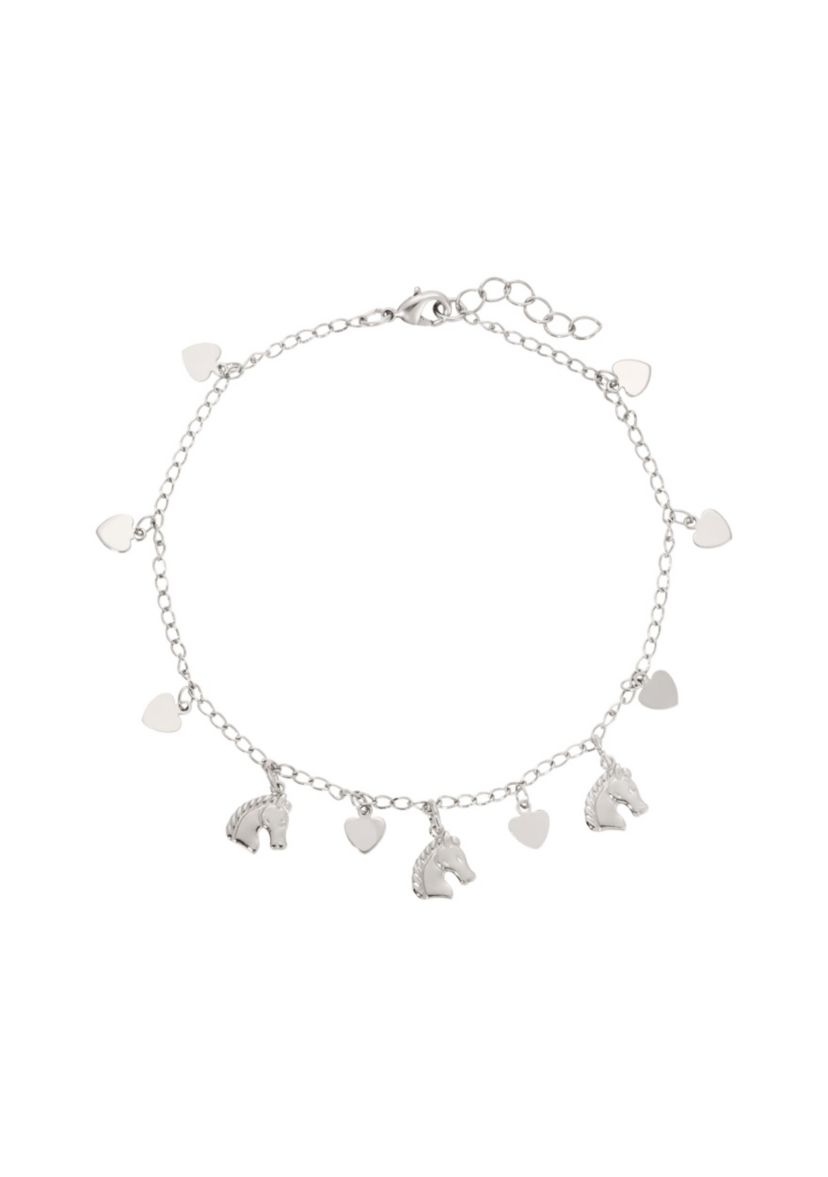 Silver Tone Horse & Heart Anklet 9" Adj.