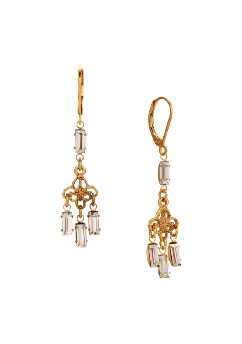 Gold-tone Crystal Leverback Earrings