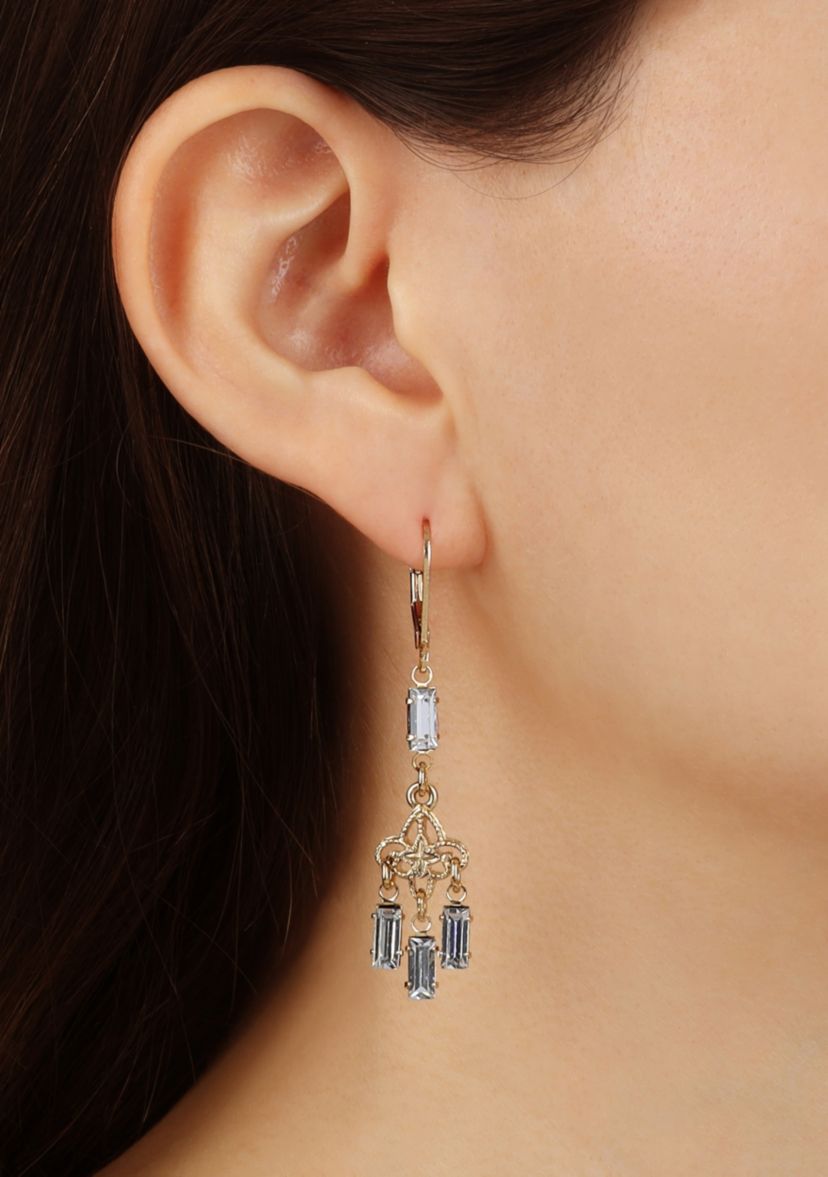 Gold-tone Crystal Leverback Earrings