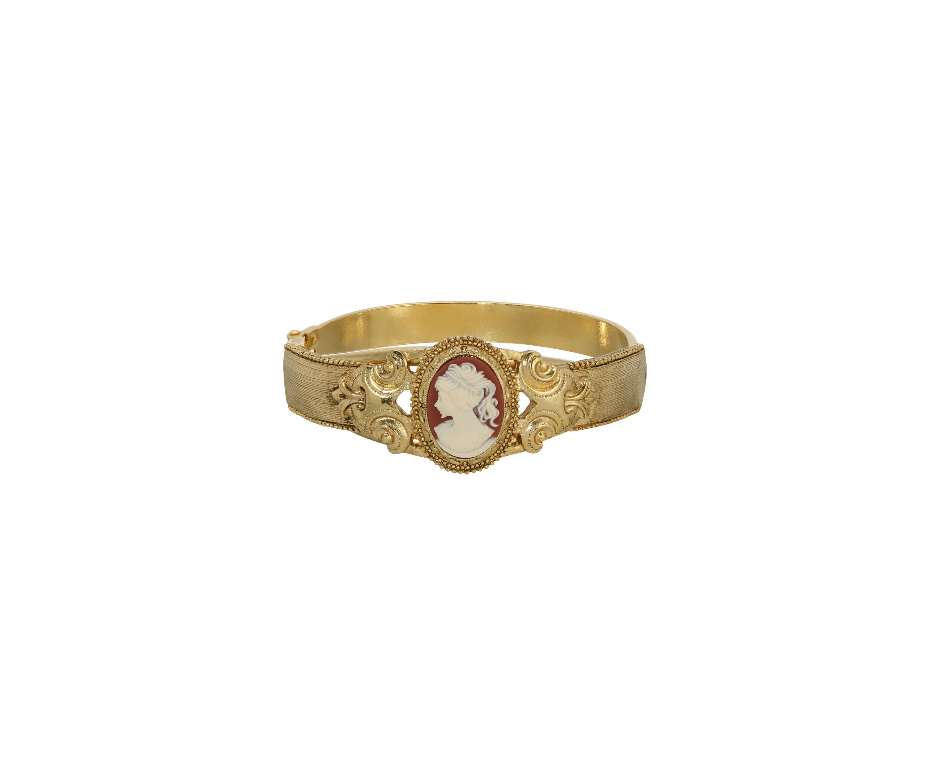 14K Gold Dipped Carnelian Cameo Bracelet