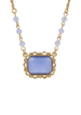 1928 Jewelry 14K Gold Dip Moonstone Necklace 15" Adj, Blue
