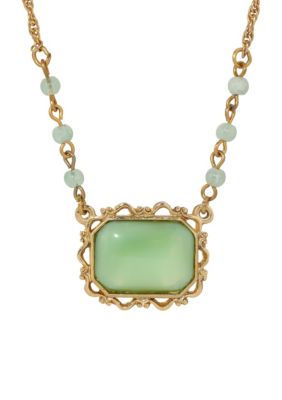 1928 Jewelry 14K Gold Dip Moonstone Necklace 15" Adj, Green