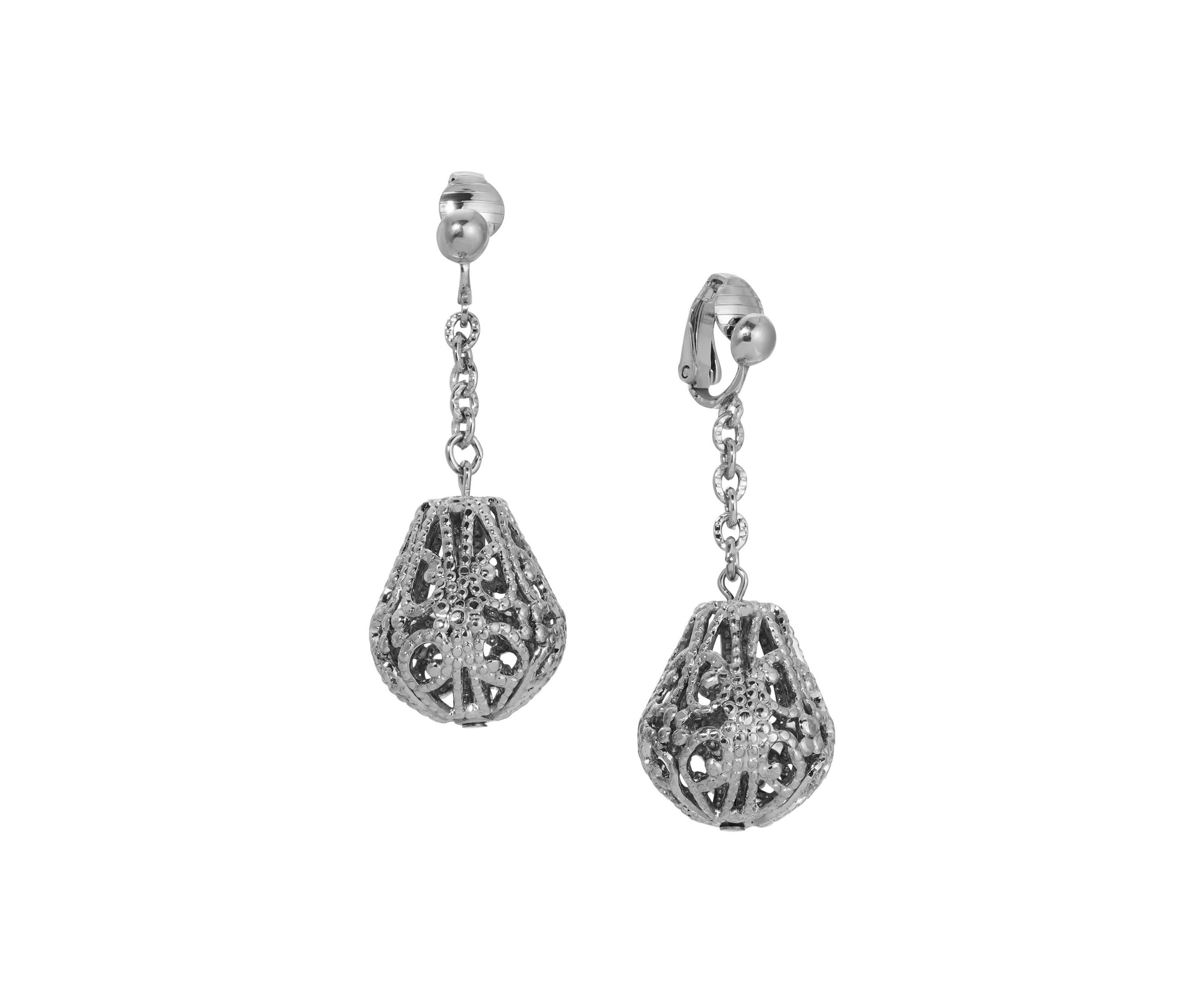Filigree Drop Clip Earrings