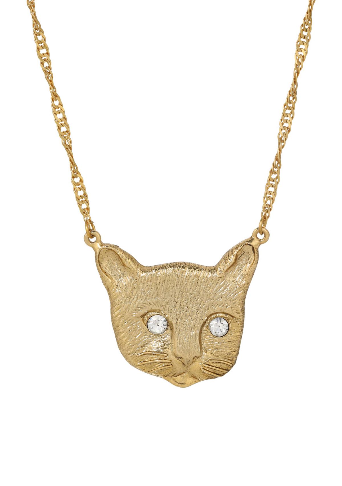 Cat Face Crystal Eyes Necklace 17"