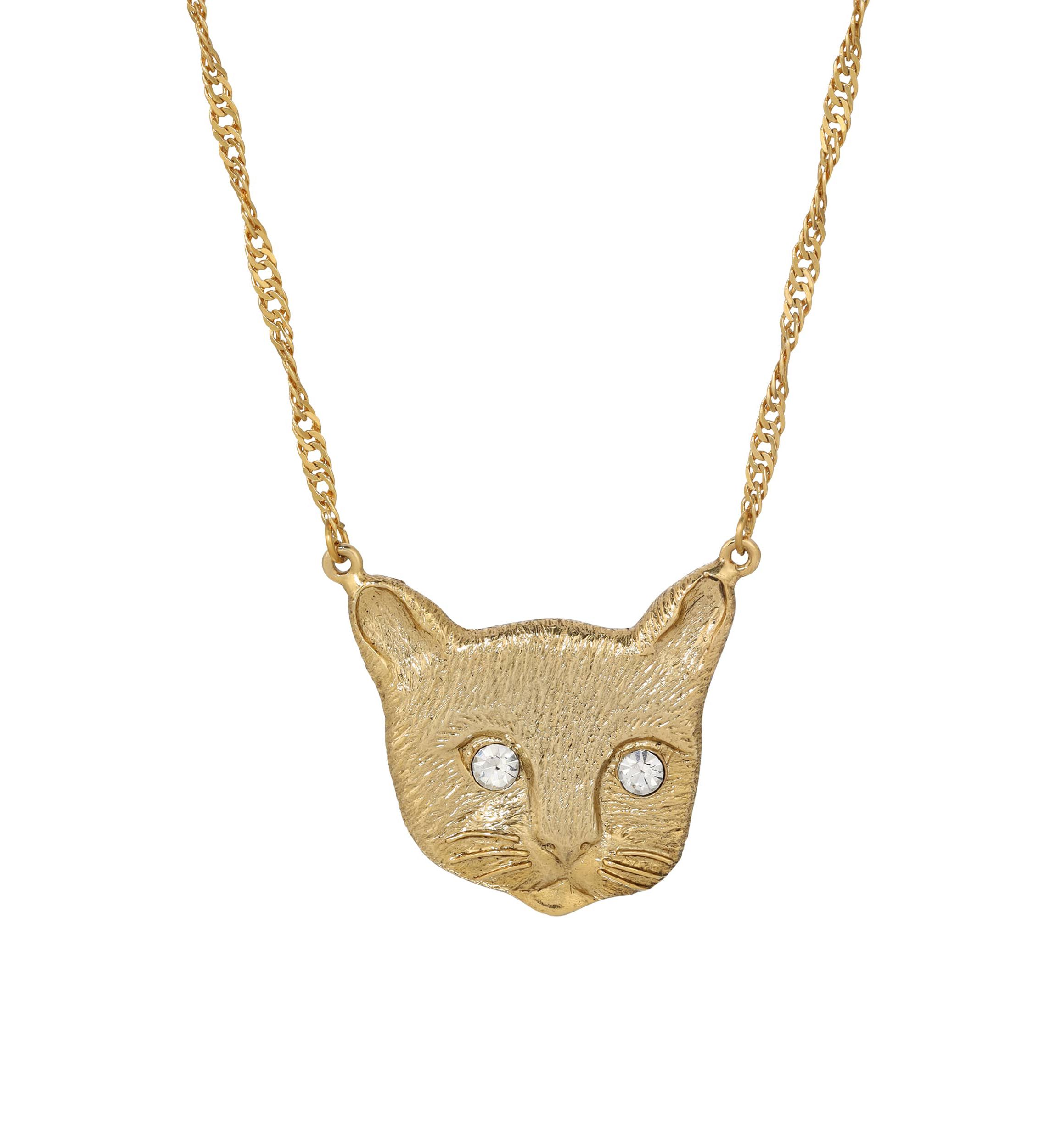 Cat Face Crystal Eyes Necklace 17"
