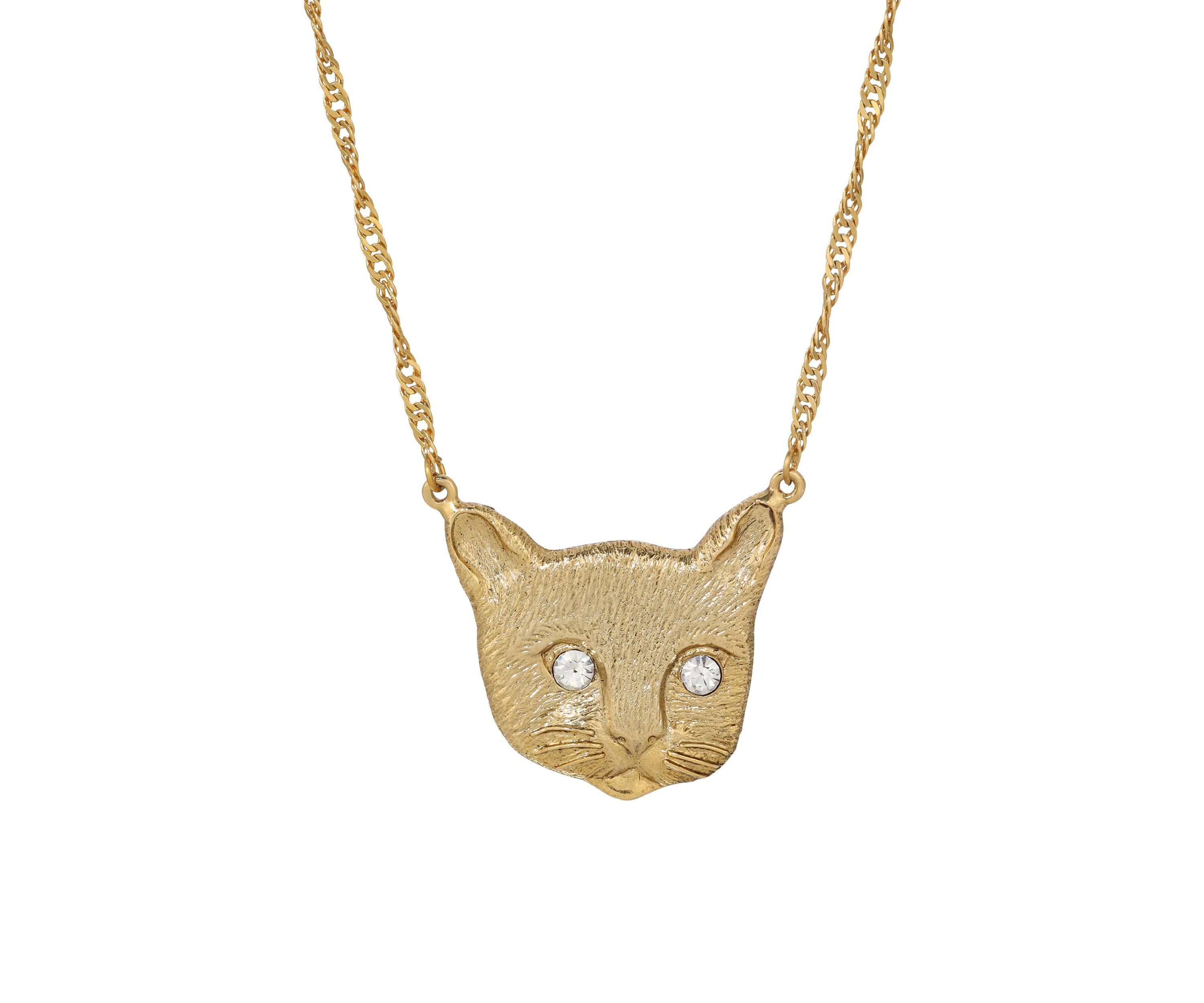 Cat Face Crystal Eyes Necklace 17"