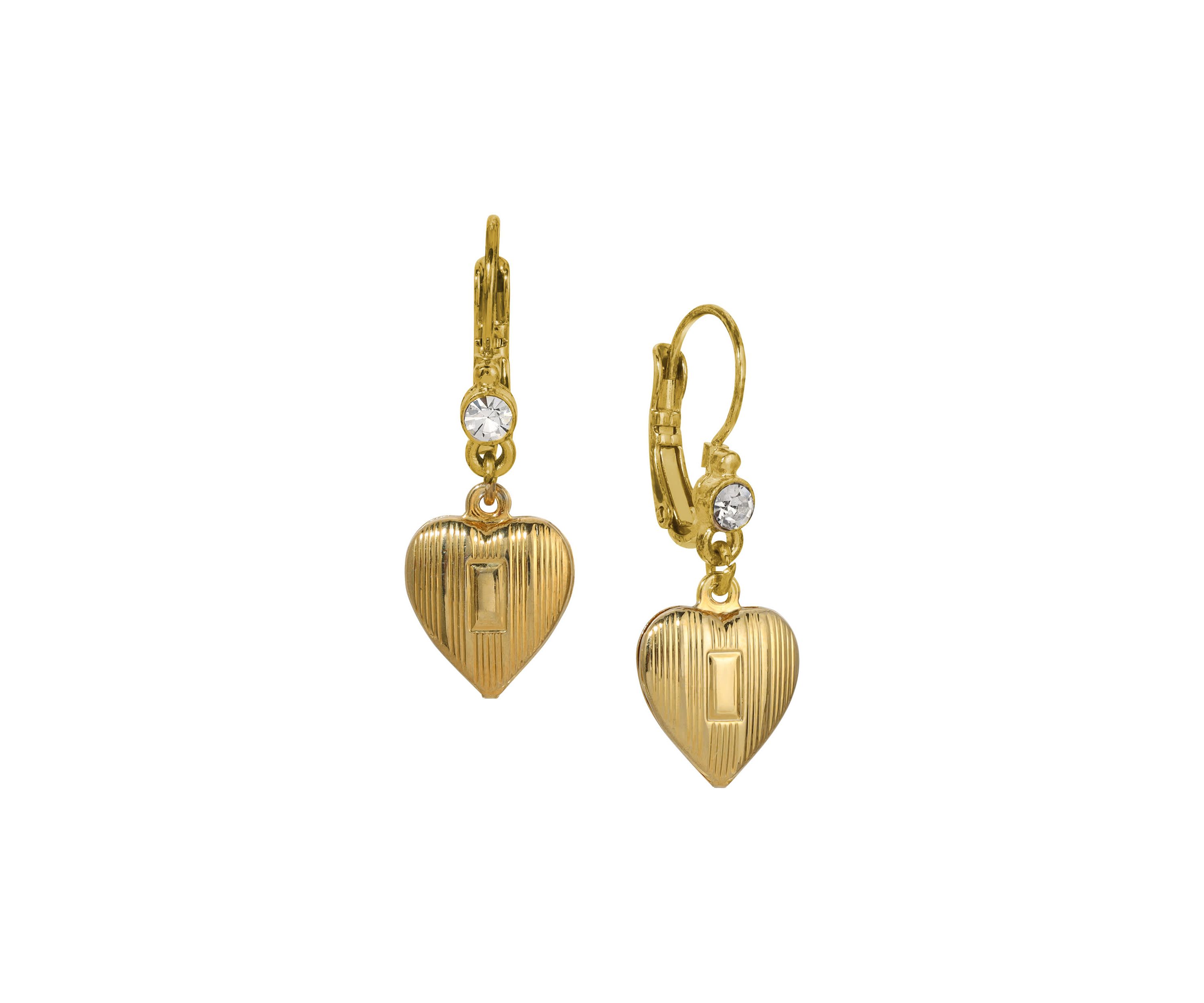 Gold Tone Heart Crystal Drop Earrings
