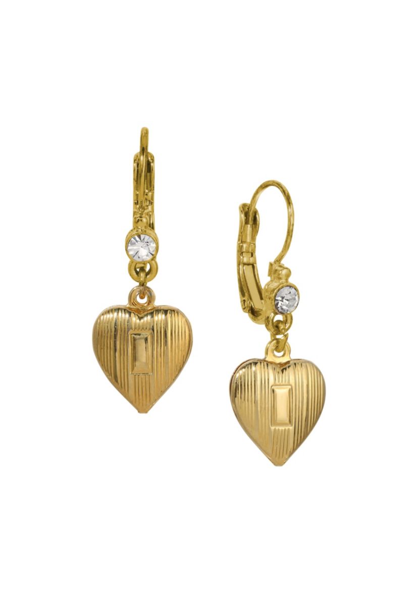 Gold Tone Heart Crystal Drop Earrings