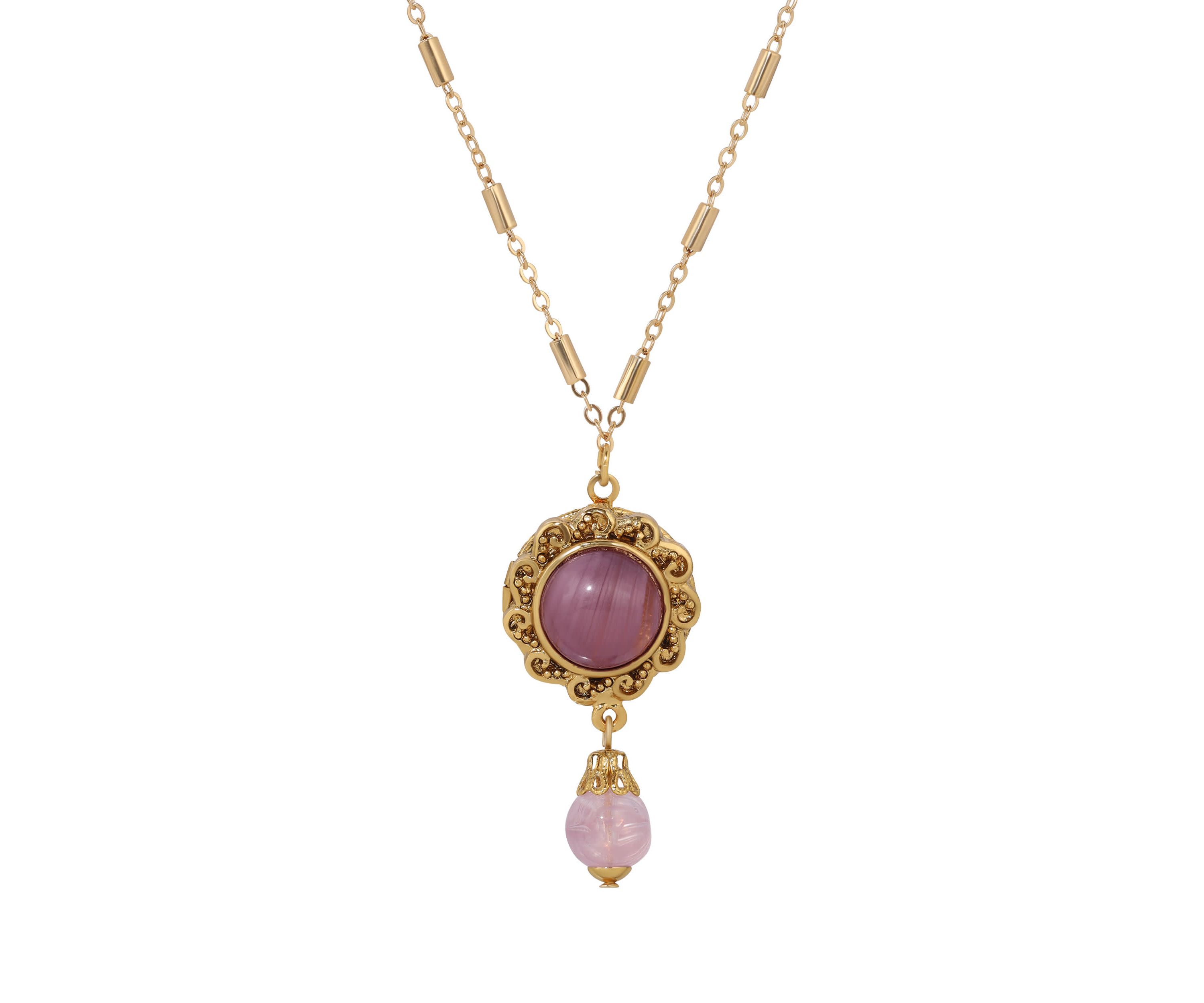 Glass Stone & Bead Pendant Necklace 20"