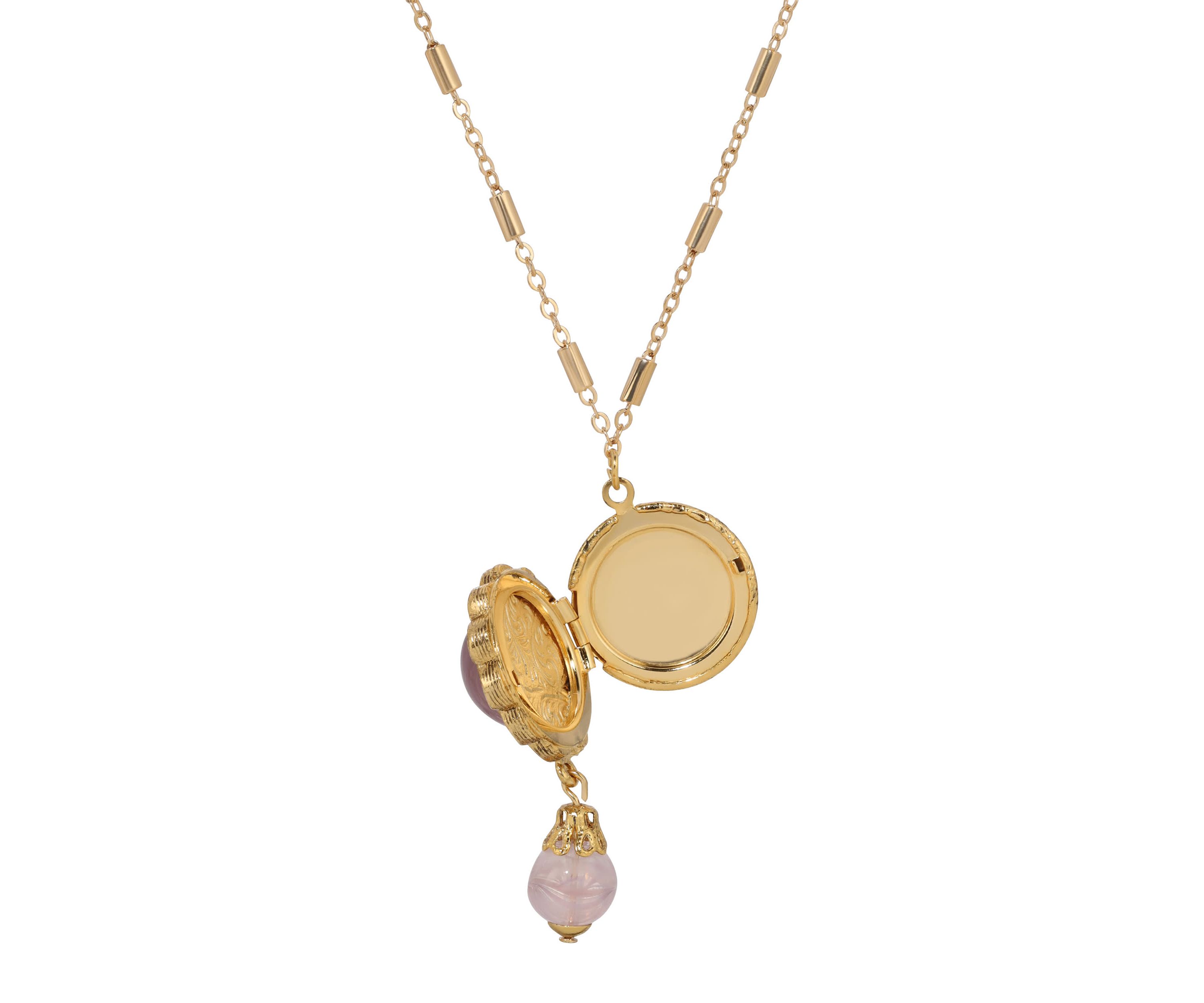Glass Stone & Bead Pendant Necklace 20"