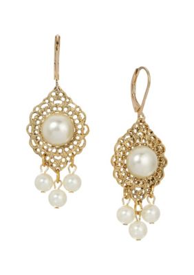 1928 Jewelry 14K Gold Dipped Round Fx Pearl Earrings, White