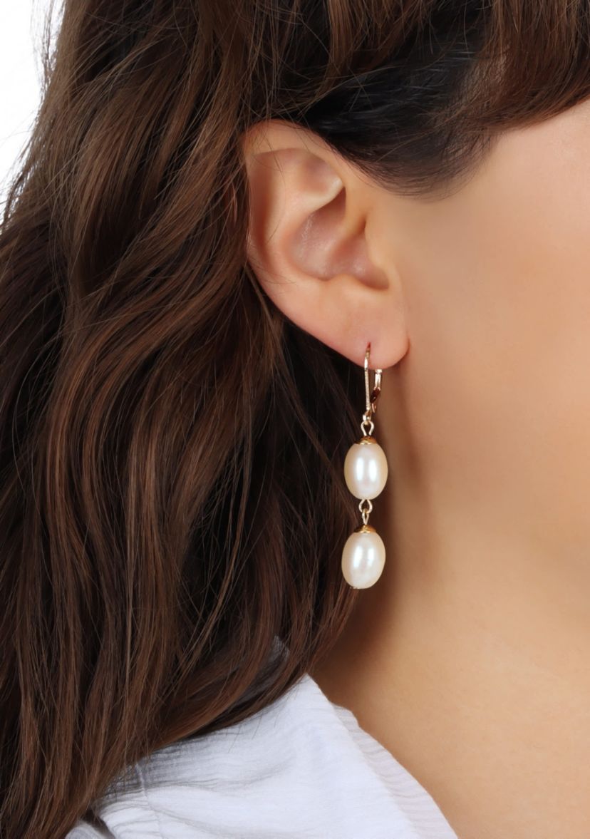Double Faux Pearl Drop Earrings