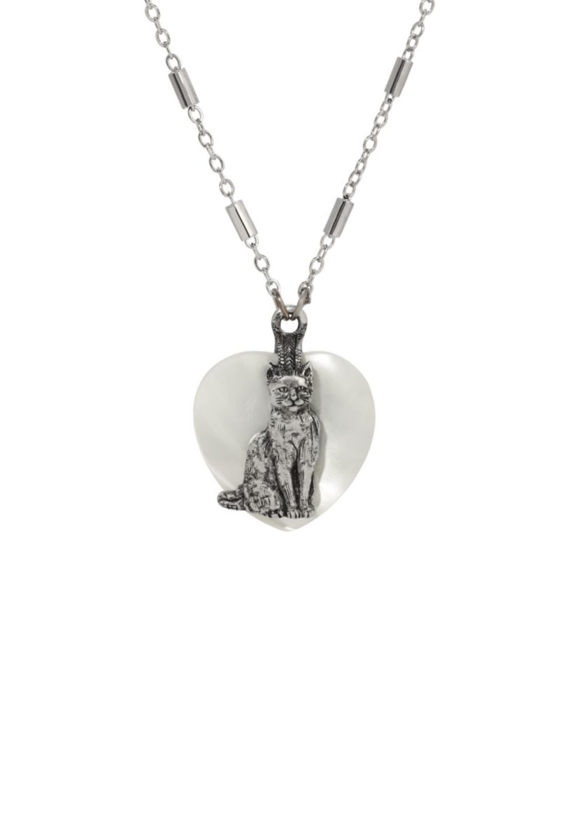 Heart MOP Cat Pendant Necklace 18"