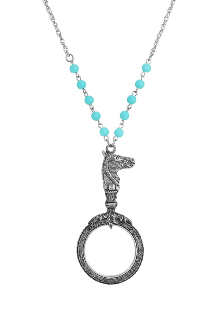 Silver Tone Horse Magnifying Gl Necklace