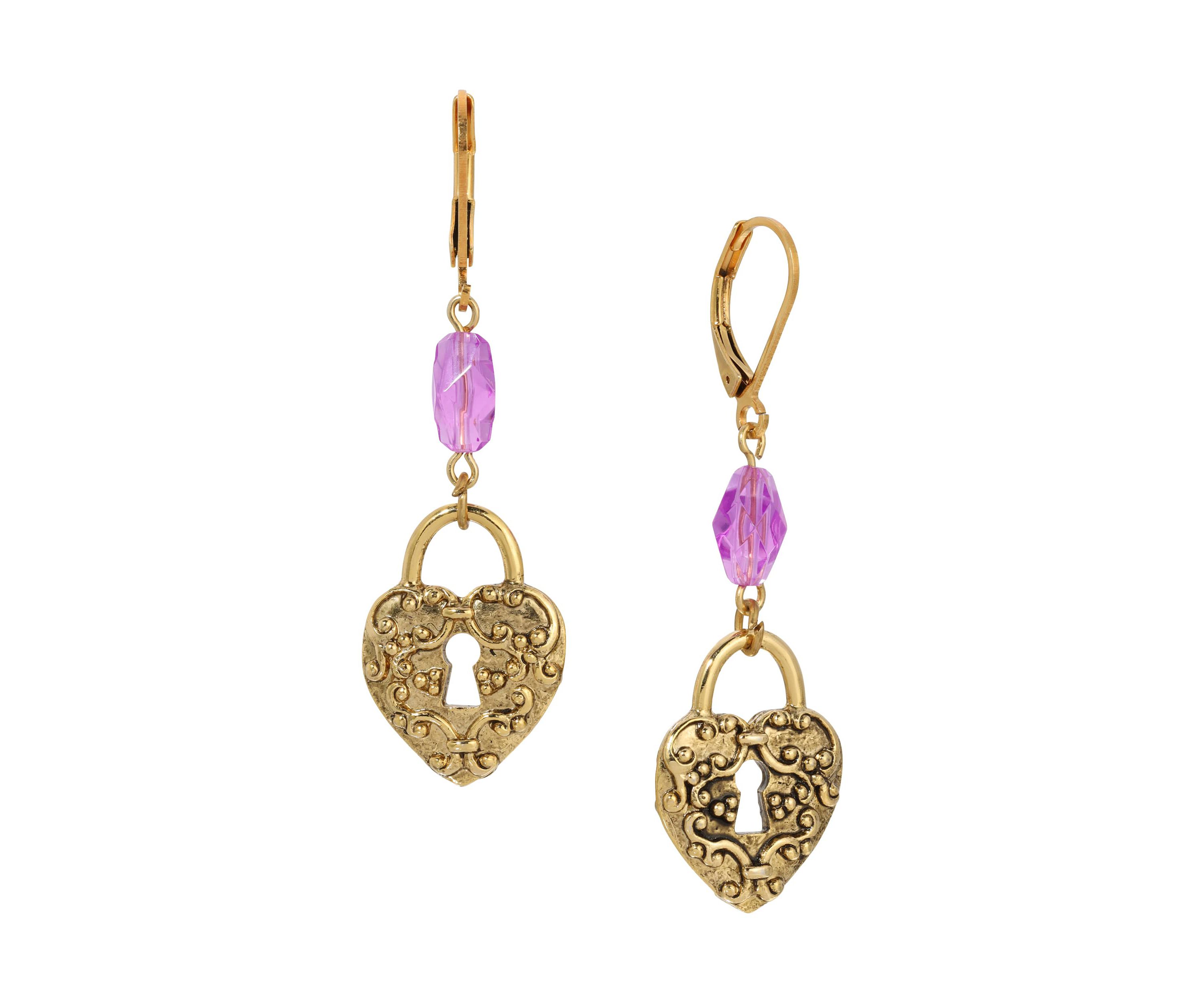 Filigree Heart Purple Drop Earrings
