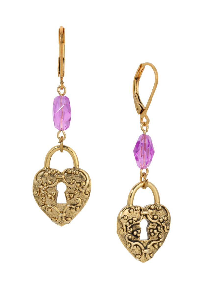 Filigree Heart Purple Drop Earrings
