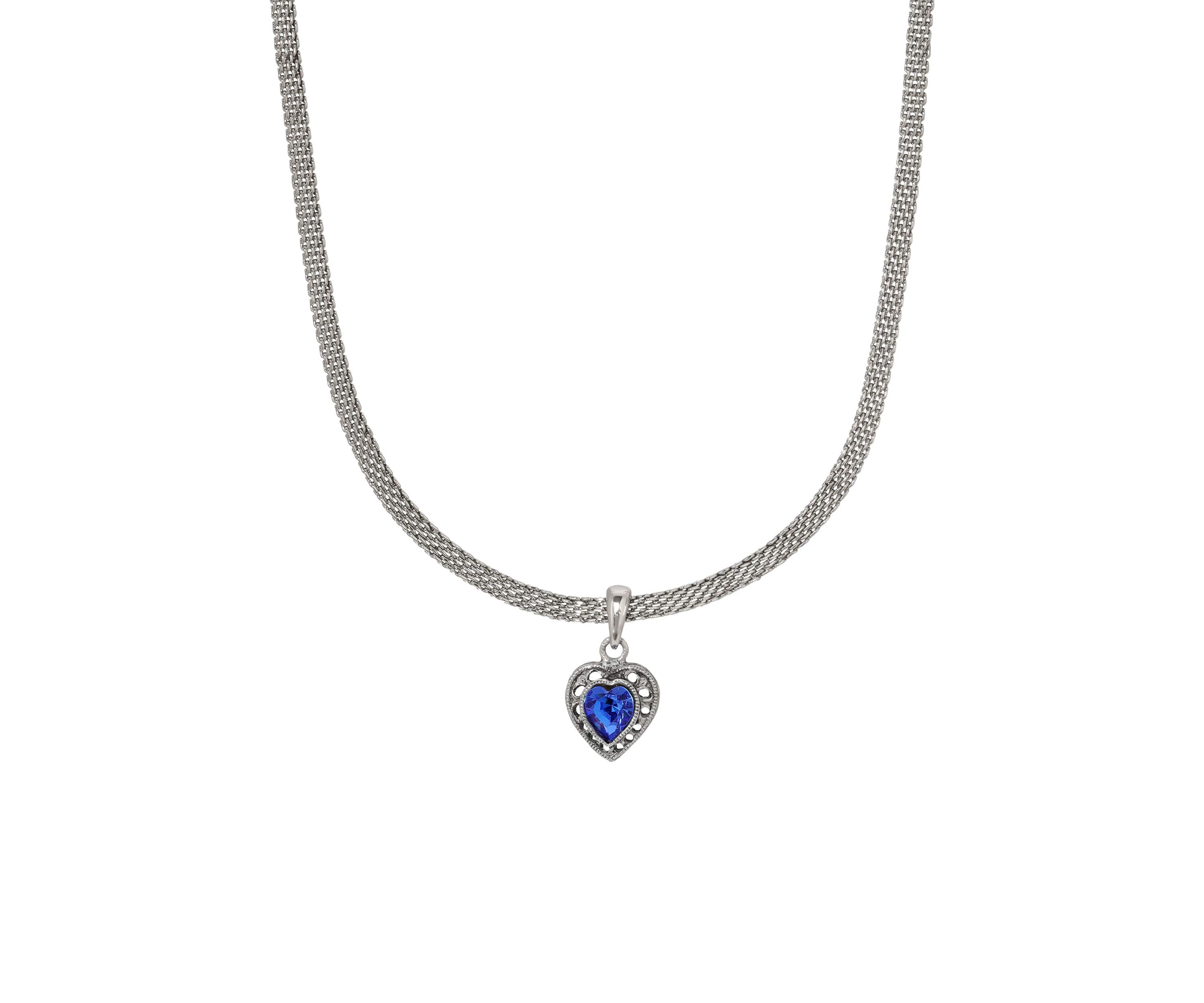 Crystal Heart Mesh Chn Necklace 15" Adj.