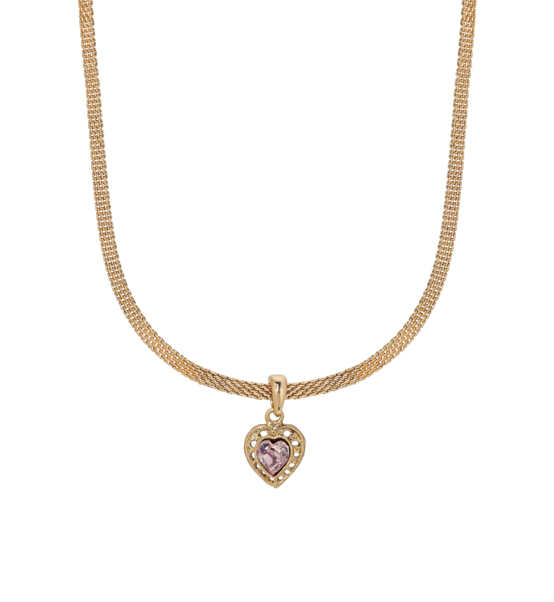 Crystal Heart Mesh Chn Necklace 15" Adj.