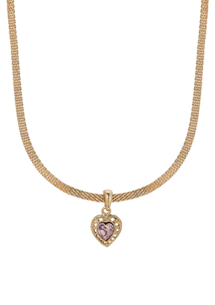 Crystal Heart Mesh Chn Necklace 15" Adj.