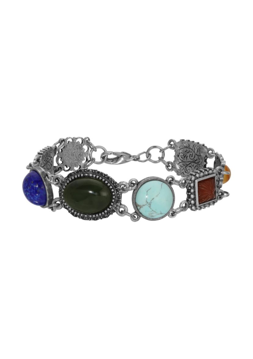 Silver Tone Mixed Color Shape Bracelet
