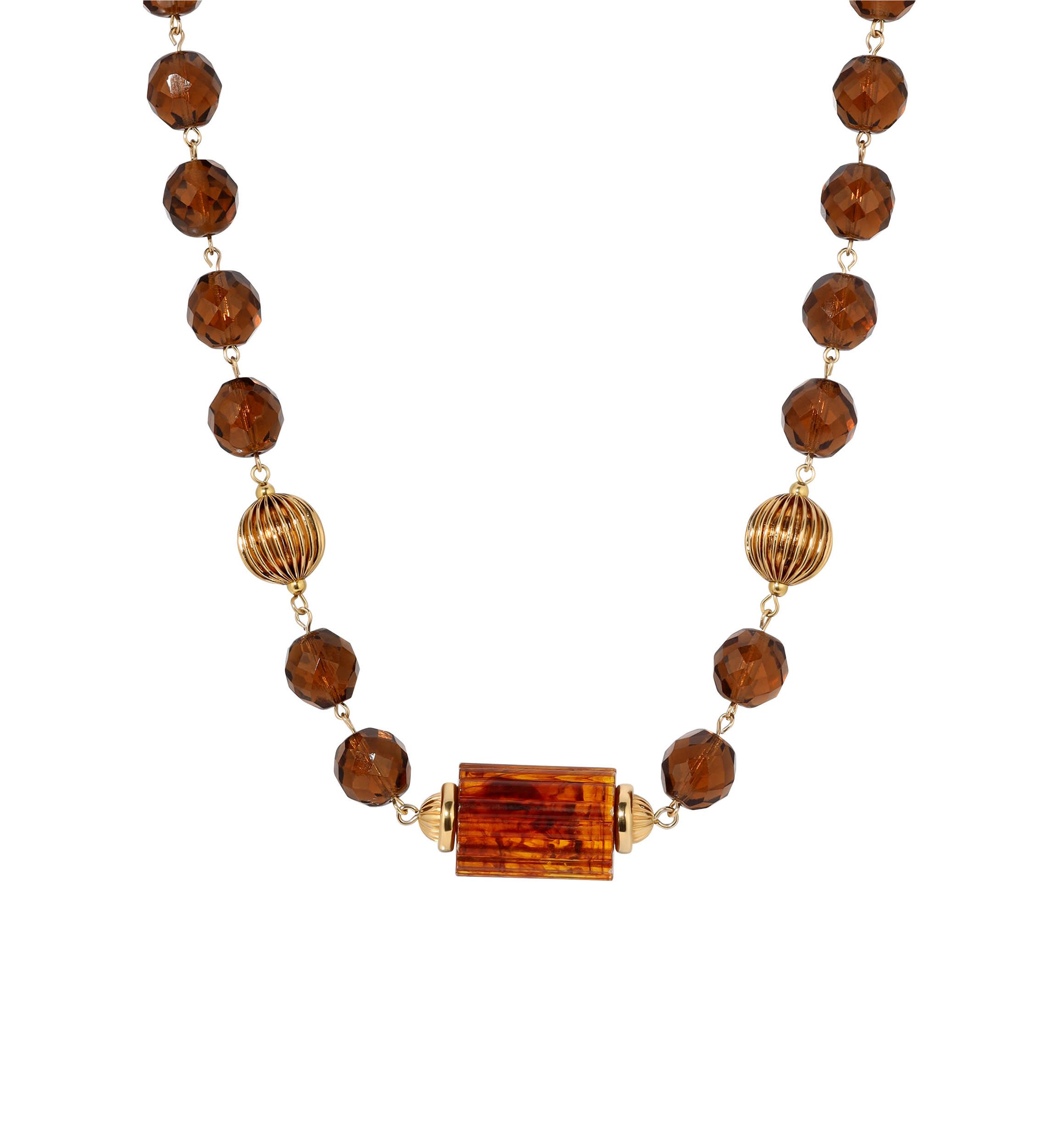 Topaz Glass Brass Bead Necklace 17" Adj.