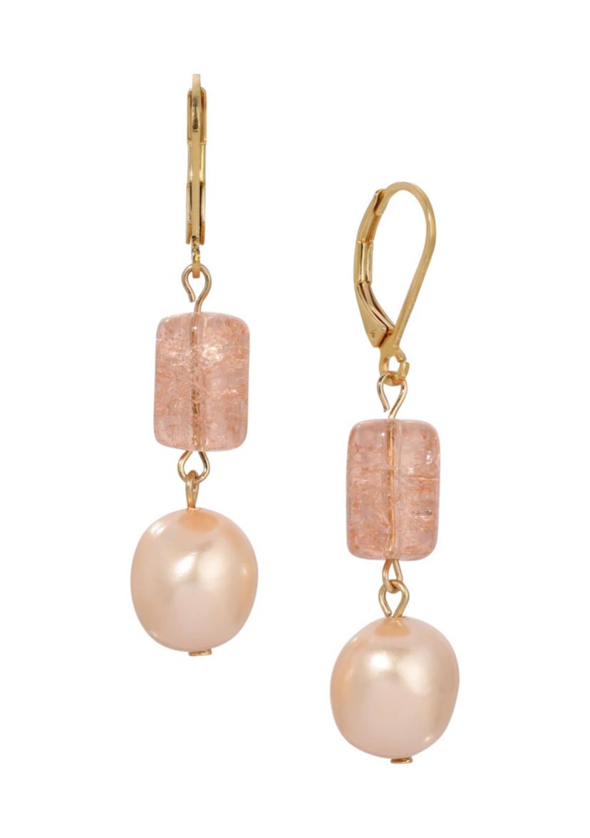 Peach Cracked Glass Faux Pearl Earrings