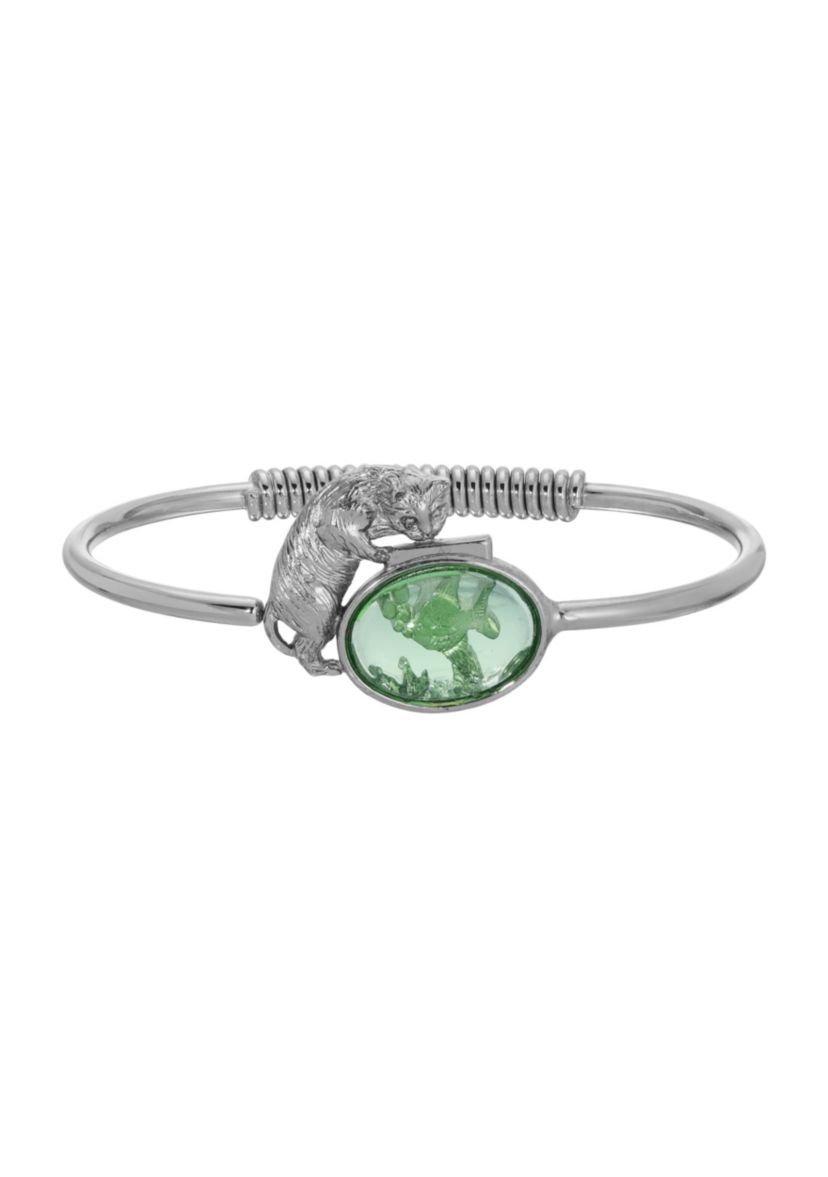 Silver-tone Cat Green Fishbowl Bracelet