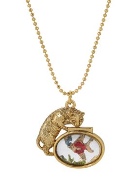 1928 Jewelry 14K Gold Dipped Cat Fishbowl Necklace 18