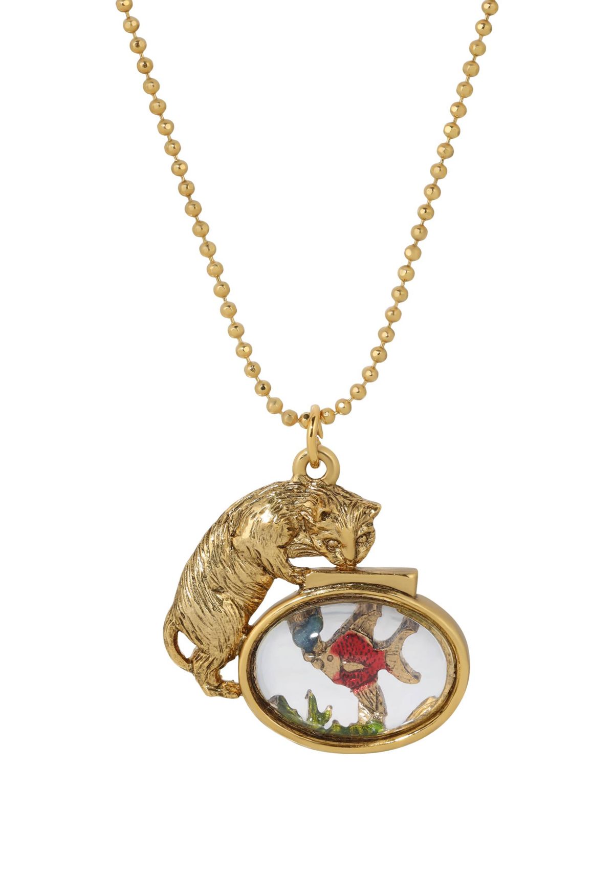 14K Gold Dipped Cat Fishbowl Necklace 18