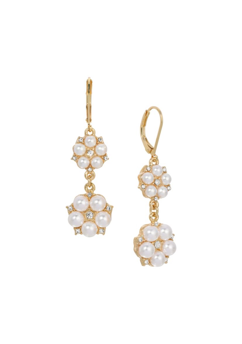 Gold Tone Round Fx Pearl Drop Earrings