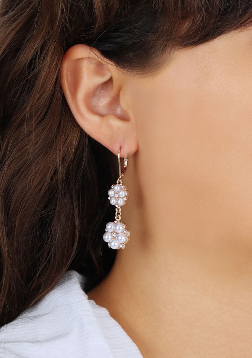 Gold Tone Round Fx Pearl Drop Earrings