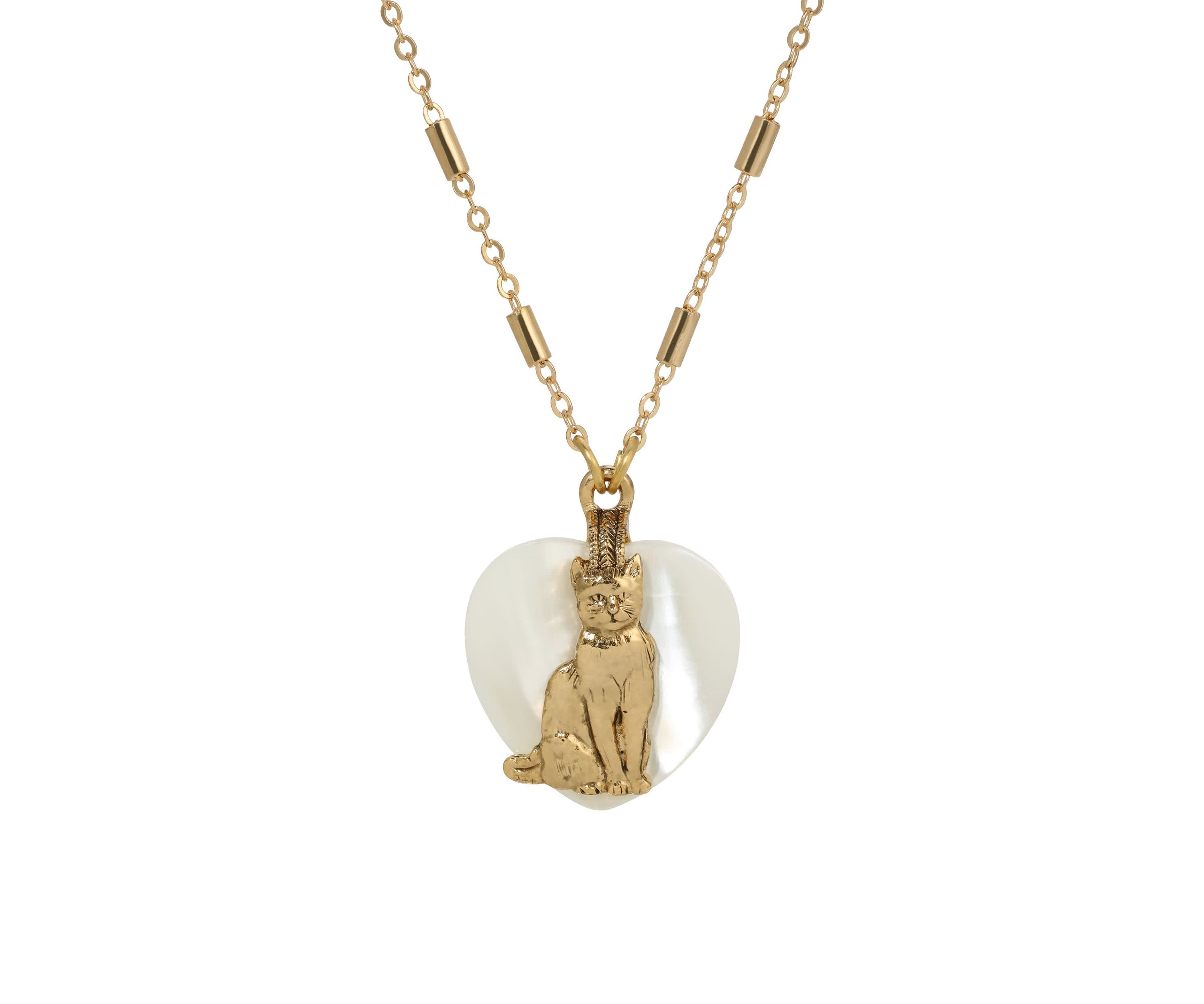 Heart MOP Cat Pendant Necklace 18"