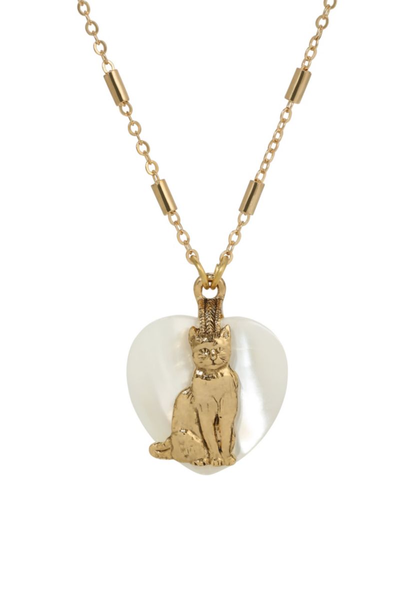 Heart MOP Cat Pendant Necklace 18"