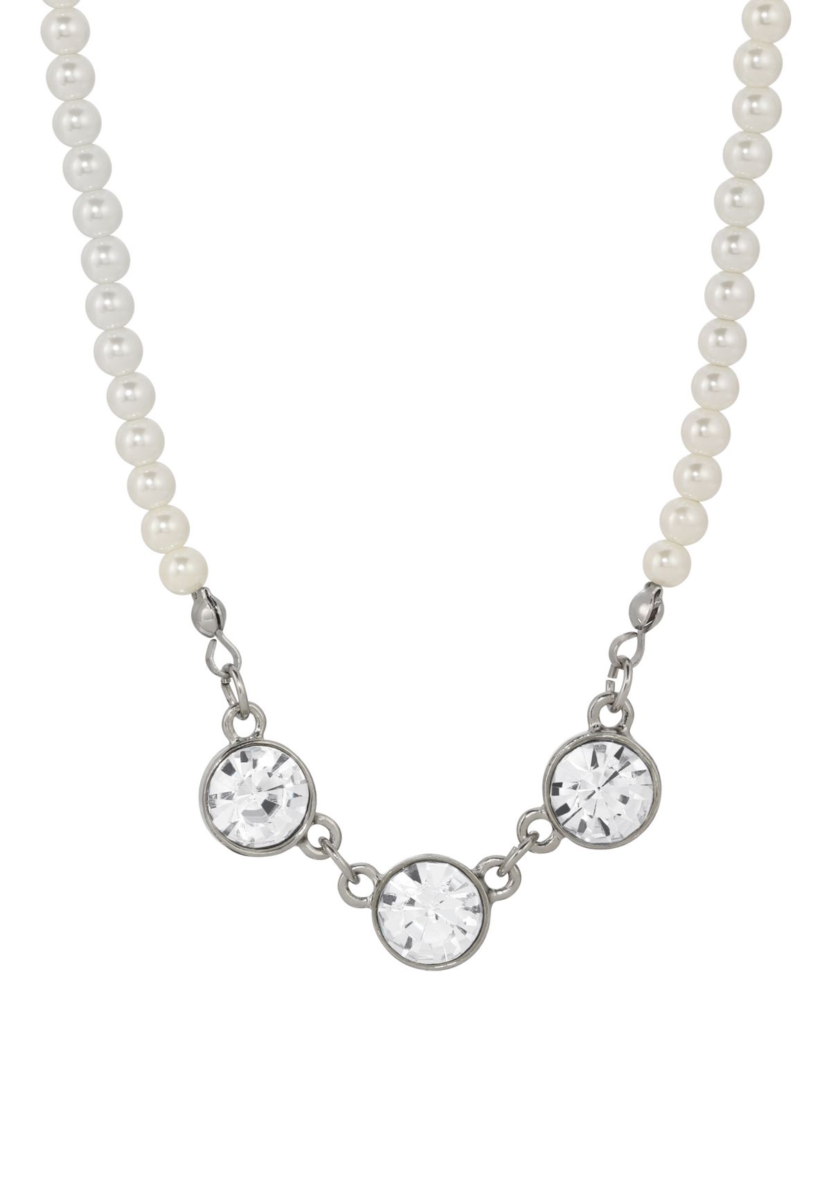 Faux Pearl Round Crystal Collar Necklace
